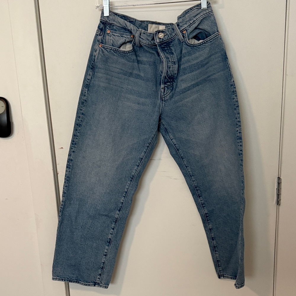 MOTHER Light Blue Denim Jeans with Leather Patch